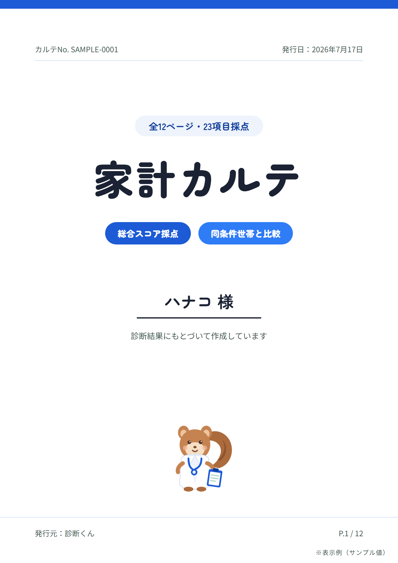 家計カルテ 表紙（表示例）
