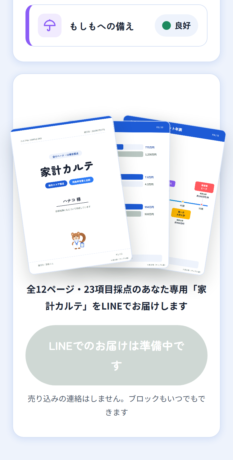 家計カルテの案内画面(ダミーデータ)